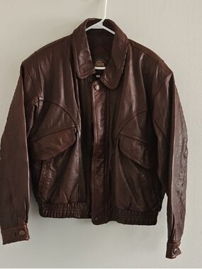 Men's Dark Brown Leather Bomber Jacket